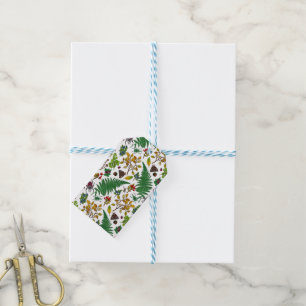 Forest berries, leaves and bugs on white gift tags