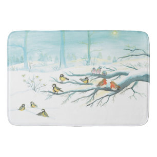 Forest birds in winter   bath mat