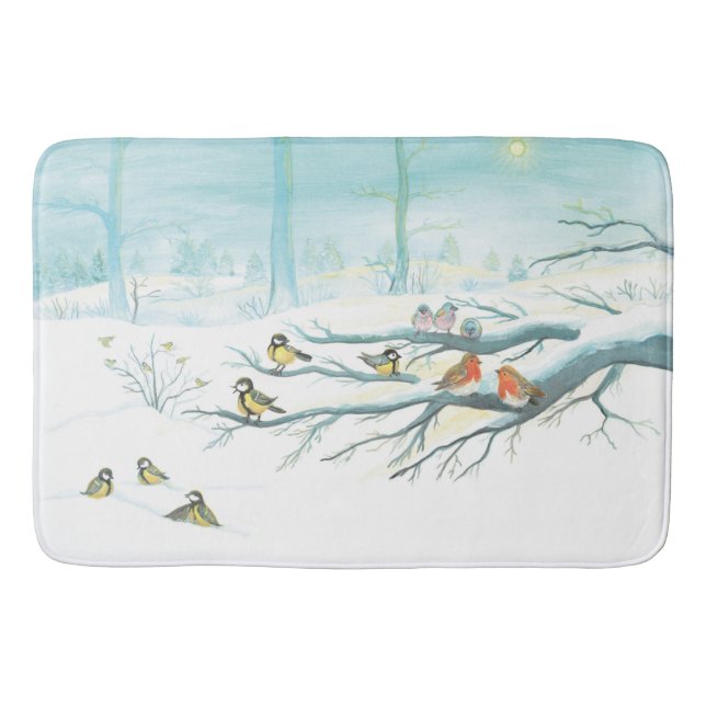 Forest birds in winter   bath mat (Front)