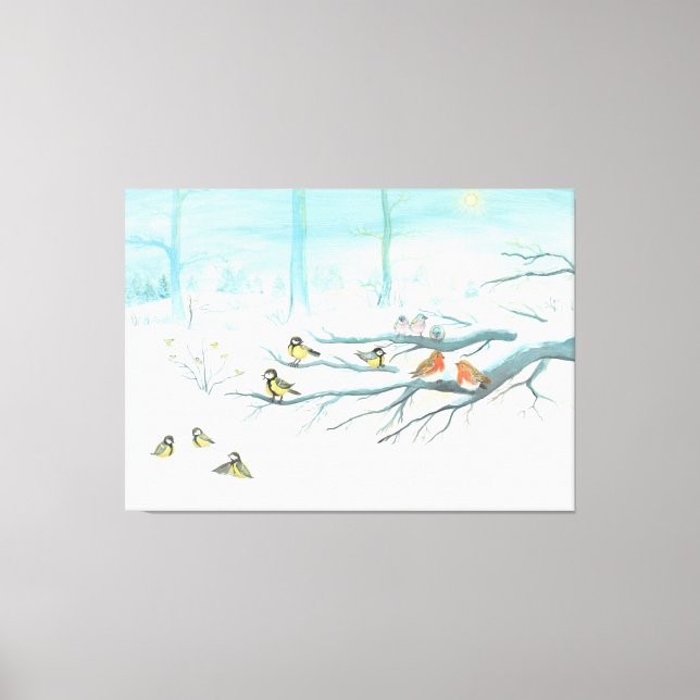 Forest birds in winter canvas print (Front)