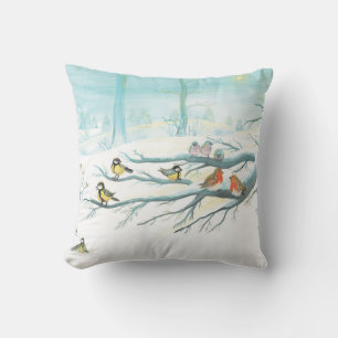 Forest birds in winter cushion