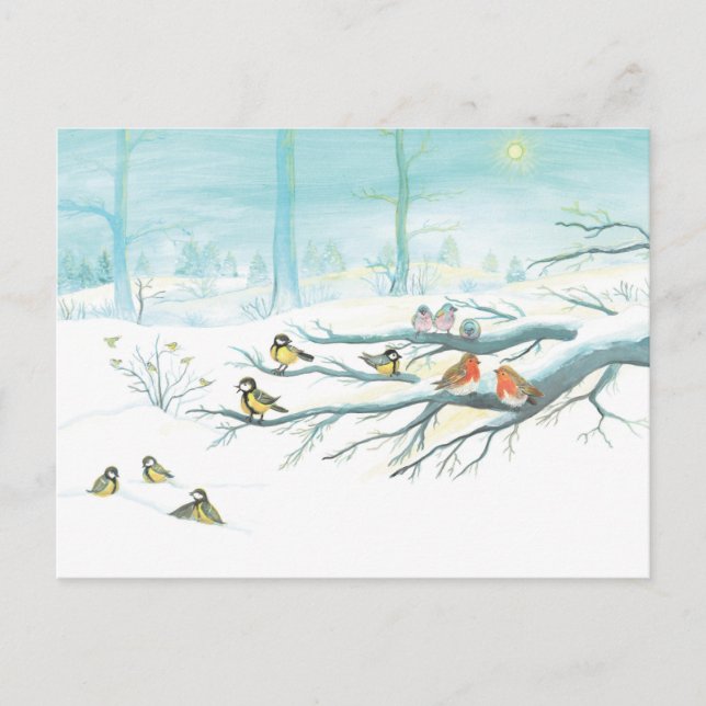 Forest birds in winter invitation postcard (Front)