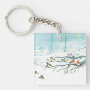 Forest birds in winter   key ring