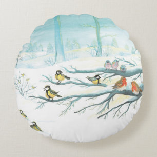 Forest birds in winter throw pillow