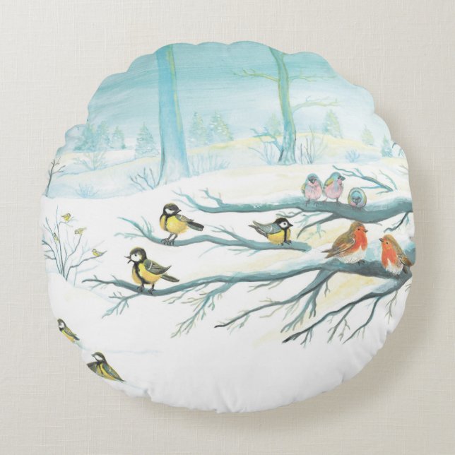 Forest birds in winter  throw pillow (Front)
