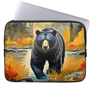 Forest Black Bear Autumn Laptop Sleeve