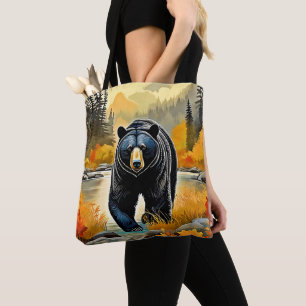 Forest Black Bear Autumn Tote Bag
