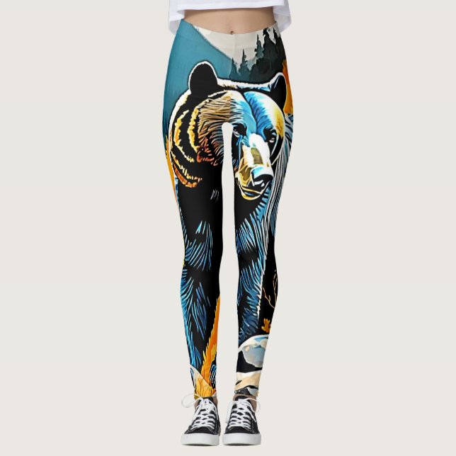 Forest Black Bear Majesty Design Leggings (Front)