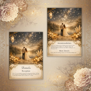 forest Blue Gold Starry Night Lake wedding Enclosure Card
