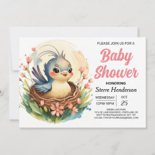 Forest Boho Girly Bird Baby Shower Invitation