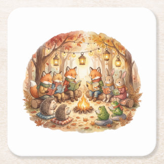 Forest Book | Cosy Woodland cottagecore cushion Square Paper Coaster