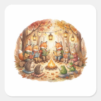 Forest Book | Cosy Woodland cottagecore cushion Square Sticker
