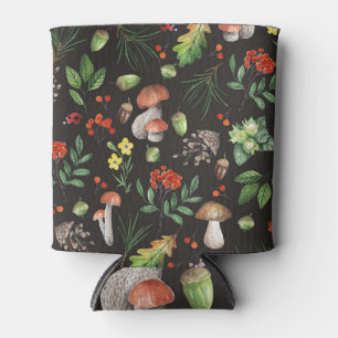Forest Bounty: Watercolor Mushroom Pattern Can Cooler