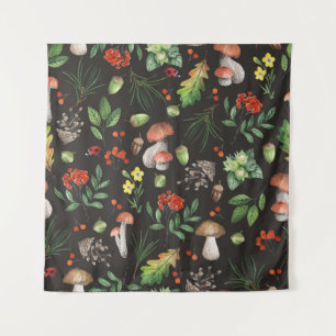 Forest Bounty: Watercolor Mushroom Pattern Tapestry