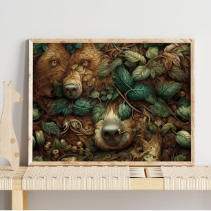 Forest Brown Bear Animal Brown Bear Wall Print