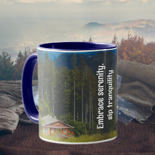 Forest cabin under the mountains mug