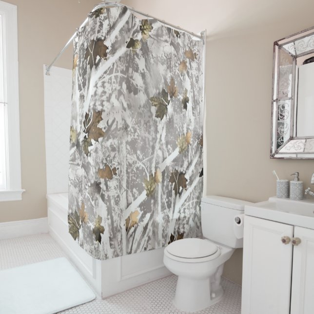 Forest Camo Pattern Shower Curtain (In Situ)