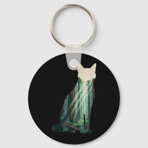 Forest Cat Silhouette Woodland Nature Landscape Key Ring