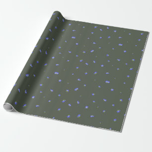 Forest Charcoal Japanese Gentian Floral Pattern Wrapping Paper