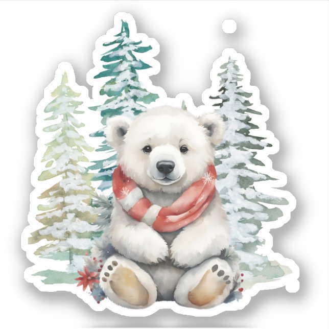 Forest Christmas Trees Polar Bear with Red Scarf (Front)