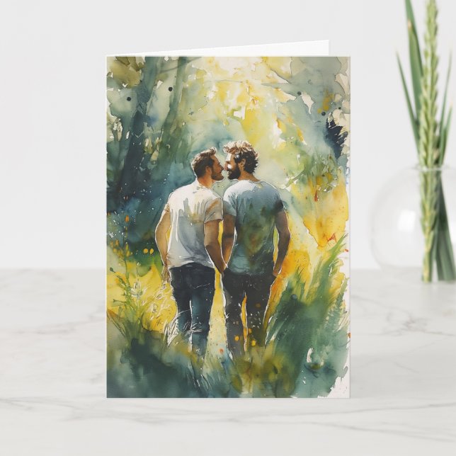 Forest Clearing Kiss Watercolor Card (Front)