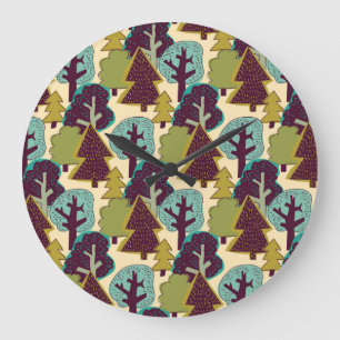Forest Colour Doodle Trees Illustration Large Clock
