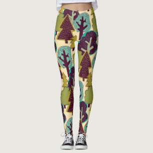 Forest Colour Doodle Trees Illustration Leggings