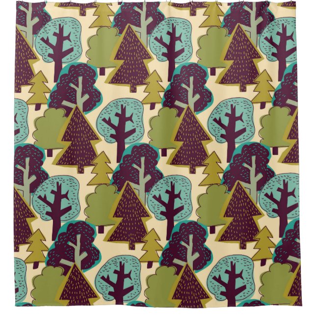 Forest Colour Doodle Trees Illustration Shower Curtain (Front)