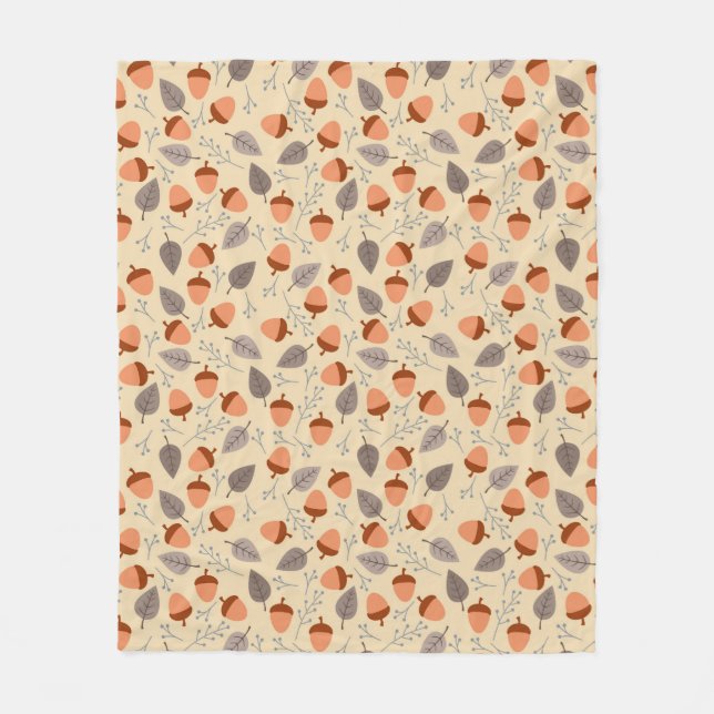 Forest Colour Leaves and Acorns Pattern Fleece Blanket (Front)