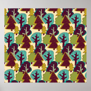 Forest colour seamless pattern. Wild nature landsc Poster