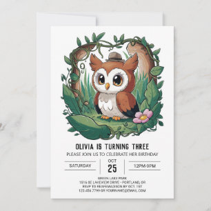 Forest Colourful Digital Owl Birthday Invitation