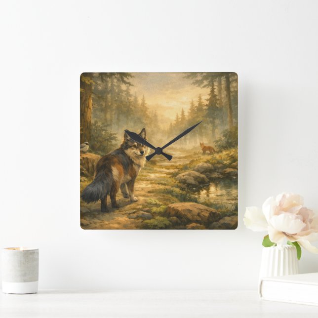 Forest Companions Square 10.75" Acrylic Wall Clock (Home)