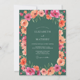 Forest Coral Blossom Wedding Invitation