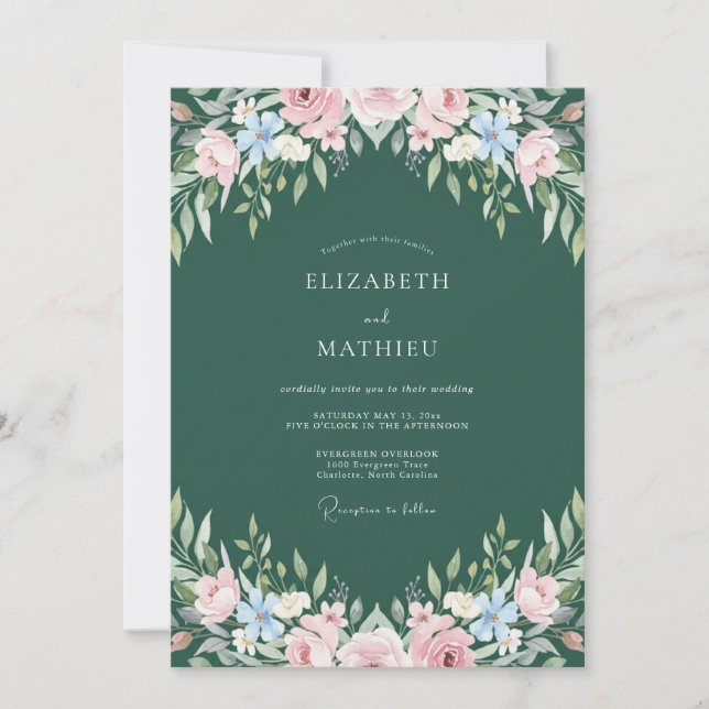 Forest Cornflower Painted Wedding Invitation (Front)