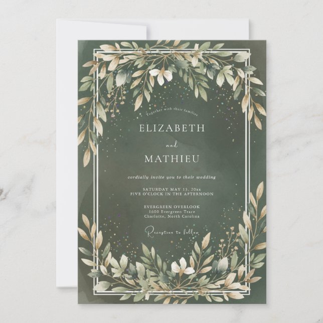 Forest Cream Leafy Wedding Invitation (Front)