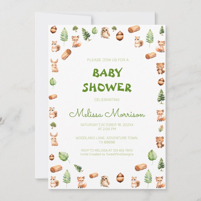 Forest Creatures Rustic Baby Shower Invitation (Front)