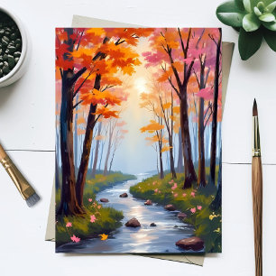 Forest Creek   Fall Foliage Watercolor Landscape Postcard
