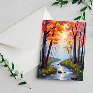 Forest Creek Fall Foliage Watercolor Painting Card