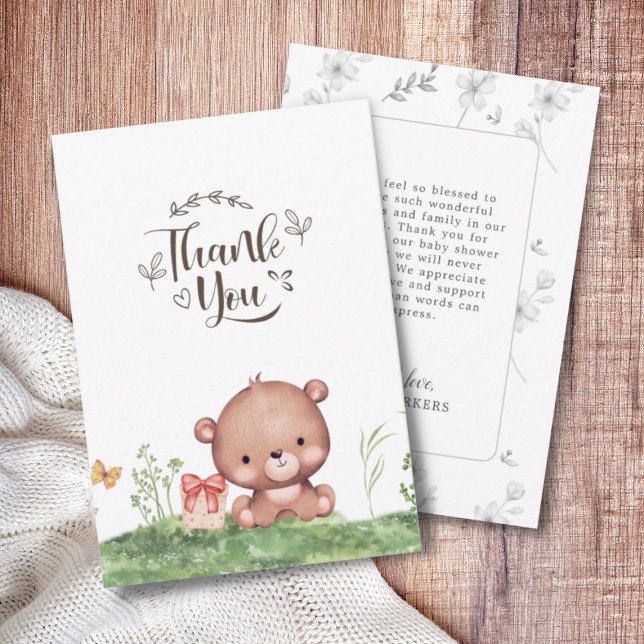 Forest Cute Bear Floral Baby Shower Custom Thank You Card (Creator Uploaded)