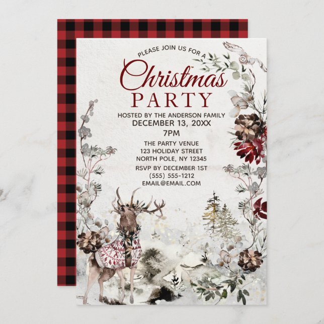 Forest Deer Country Christmas Party Invitation (Front/Back)
