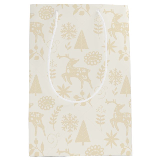 Forest Deer Folk Art Ivory Gift Bag (Front)