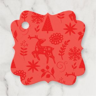 Forest Deer Folk Art Red Gift Favor Tags