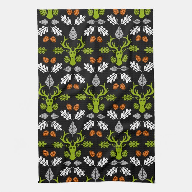 Forest Deer Nature Print Tea Towel (Vertical)
