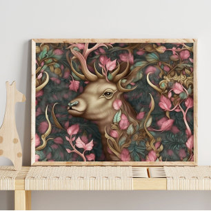 Forest Deer Pink Hidden Animal   Deer Wall Print