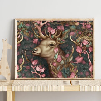 Forest Deer Pink Hidden Animal | Deer Wall Print