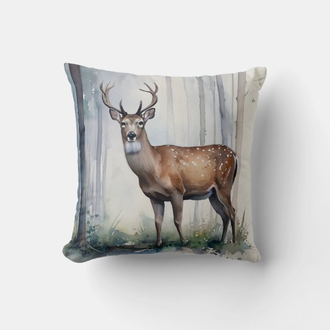 Forest Deer Throw Pillow (Front)