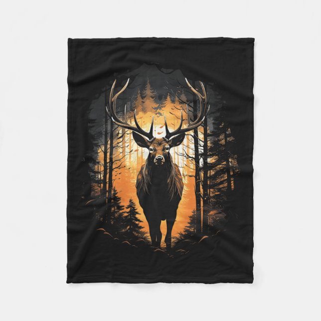 Forest Deer Wildlife Animal Illustration 1  Fleece Blanket (Front)