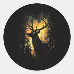 Forest Deer Wildlife Animal Illustration 4  Classic Round Sticker