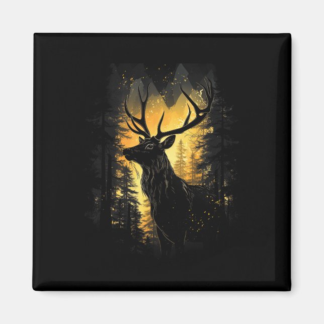 Forest Deer Wildlife Animal Illustration 4  Magnet (Front)