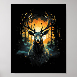 Forest Deer Wildlife Animal Illustration  Poster